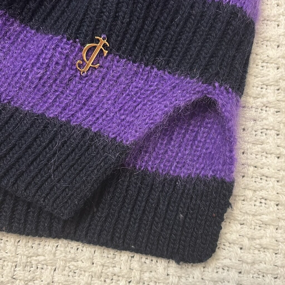 JUICY COUTURE vintage wool cashmere mohair sweater crystals black purple size XS - Picture 8 of 14